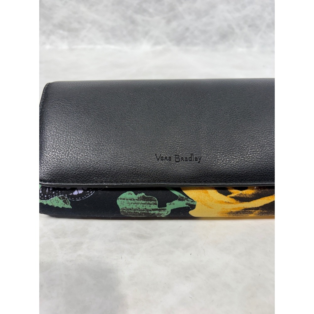 Vera‎ Bradley Leather Floral Canvas Trifold Wallet Black Butterfly Polka Dot - Picture 2 of 11